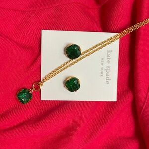 Kate Spade Gold and Emerald Green Earrings and matching necklace!